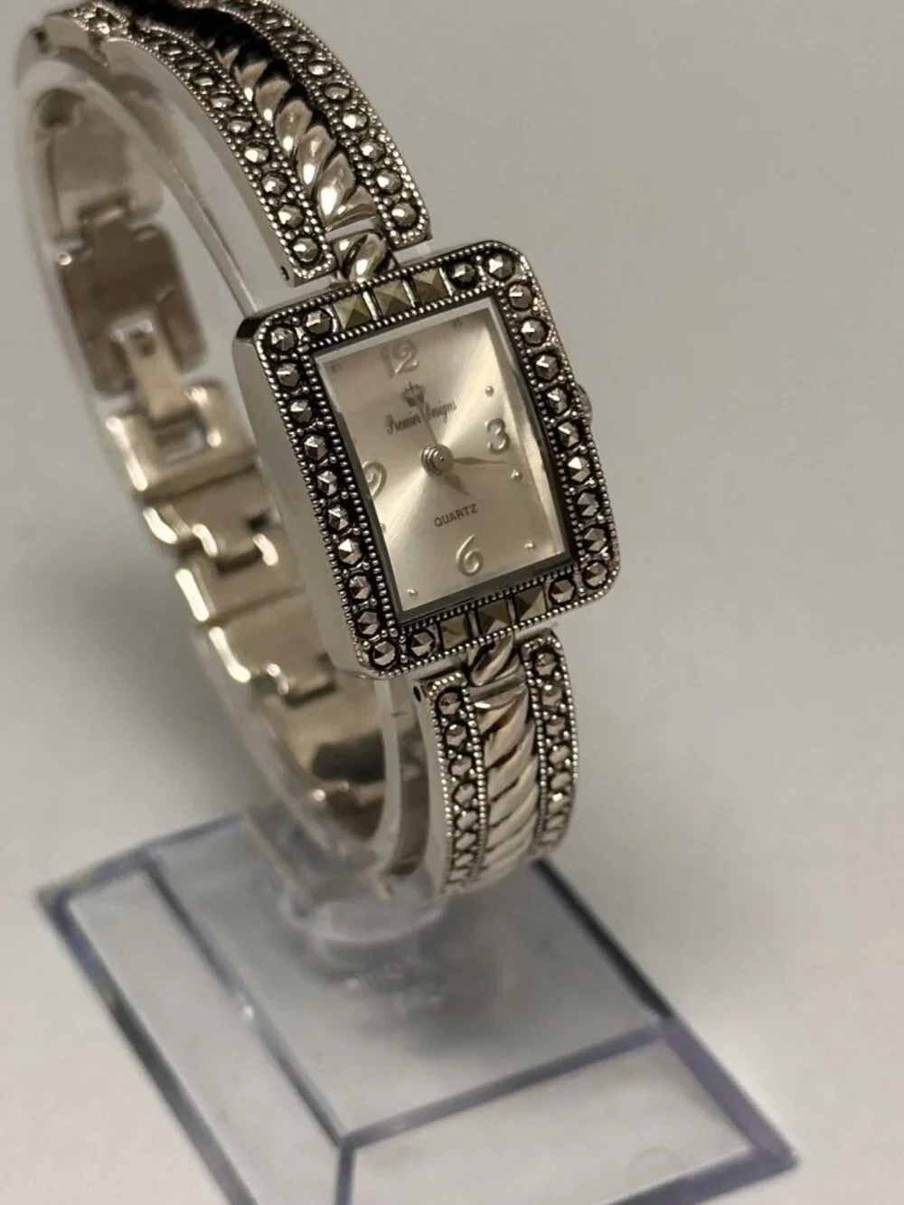 3/$30 Premier Designs Watch Women Silver Marcasite Accents New Battery 7.25